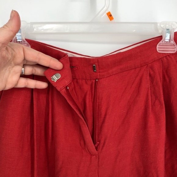 Ann Taylor Womens Wide Leg Linen Pants Size 0 Petite Red Pleat Front High Rise - Picture 4 of 12